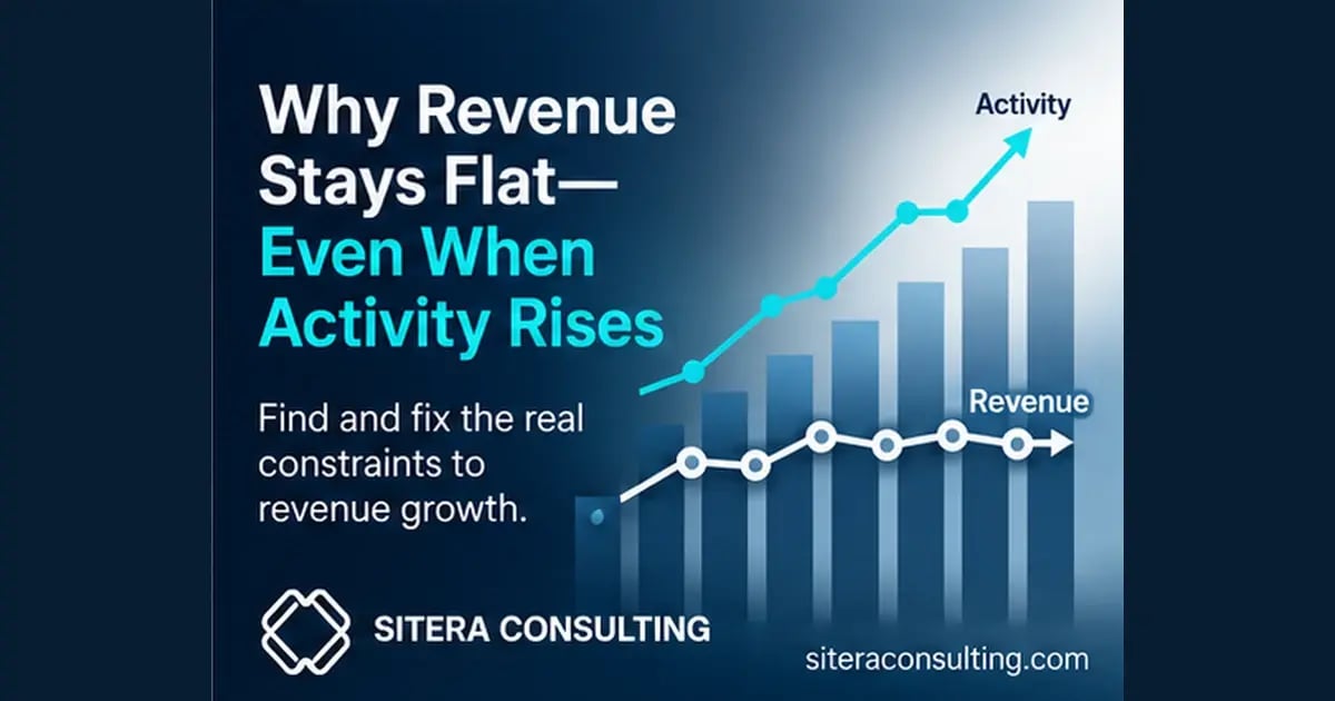 Revenue growth strategy chart showing activity increasing while revenue stays flat.