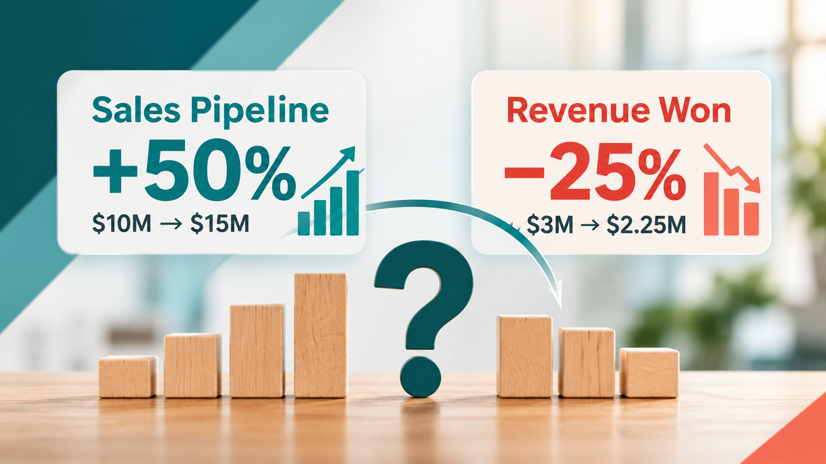 Sales pipeline growing while revenue won declines, illustrating the disconnect between pipeline and revenue